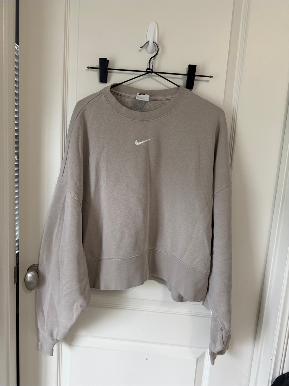 Nike Crewneck Sweatshirt in Taupe with White Swoosh cropped oversized